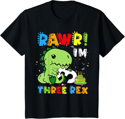 Kids Rawr Im T Rex Dinosaur Birthday 3 Year Old Boy Girl T-Shirt