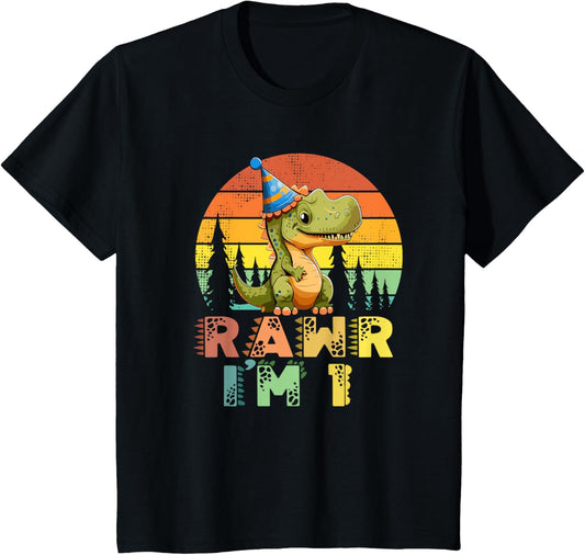 Kids Rawr Im 1 Dinosaur T Rex 1 Year Old Boys 1st Birthday Party T-Shirt