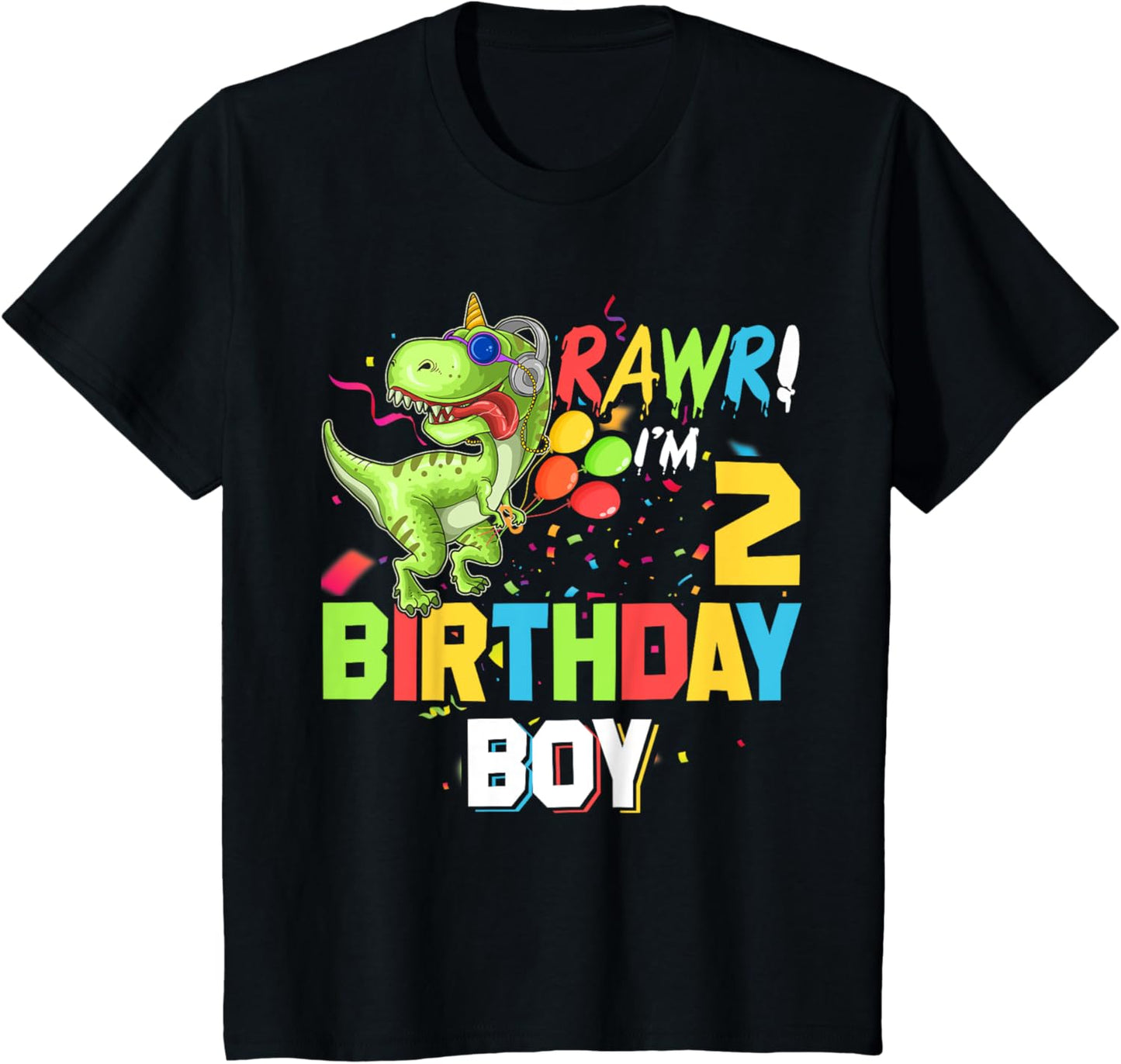 Kids I'm 2 Dinosaur T Rex 2nd Birthday Boy Party Rawr T-Shirt