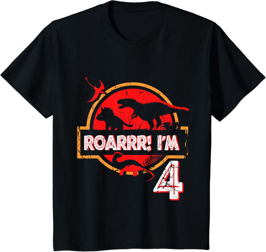 4th Birthday Gifts 4 Year Old Boys Girls Roar Im 4 Dinosaur T-Shirt