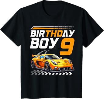 Kids Birthday Boy 9 years Race Car 9th Birthday Racing Car T-Shirt