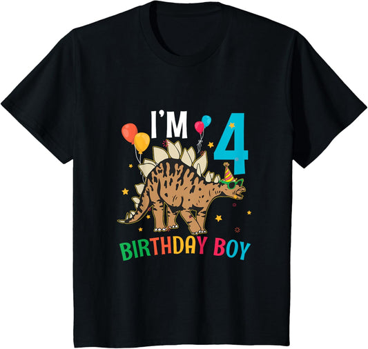 Kids I'm 4 Birthday Boy Stegosaurus 4 Year Old 4th Birthday T-Shirt