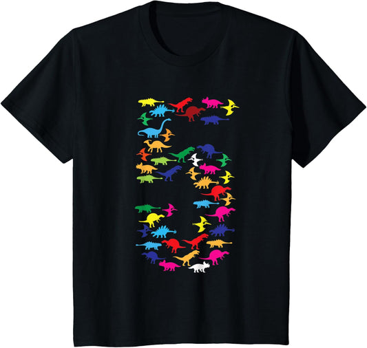 Kids Dinosaur Birthday 5 Year Old Gift T-Shirt