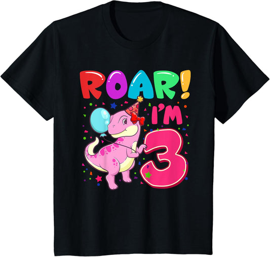 Dinosaur Girl Roar Im 3 Year Old 3rd Birthday Party T-Shirt