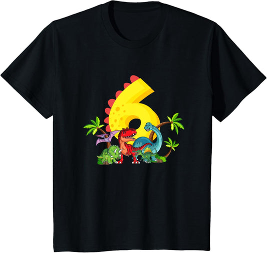 Kids 6 years birthday boy dinosaur party dino I am 6 T-Shirt