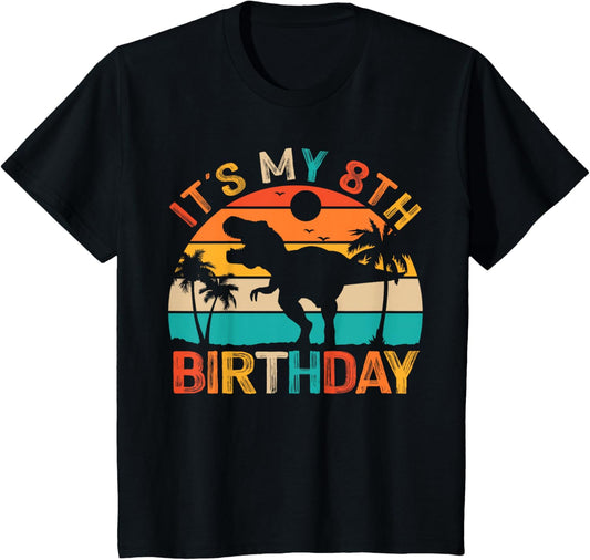 Kids Funny It's My 8th Birthday Dinosaur T Rex 8 Year Old Boy Son T-Shirt