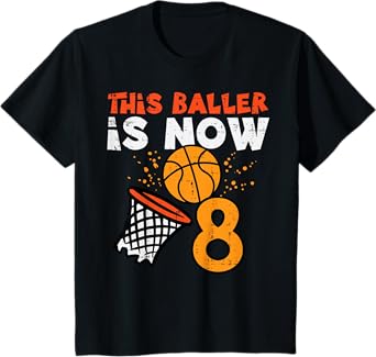 This Baller Is Now 8 Basketball 8th Birthday Bday Boys Kids T-Shirt