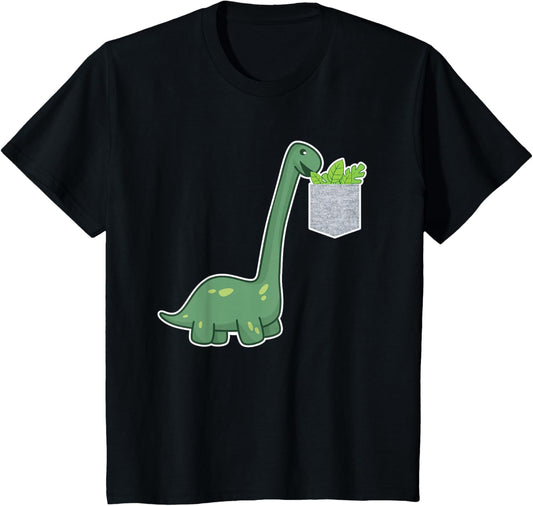 Diplodocus Dinosaur Eating Leaves from a Pocket T-Shirt