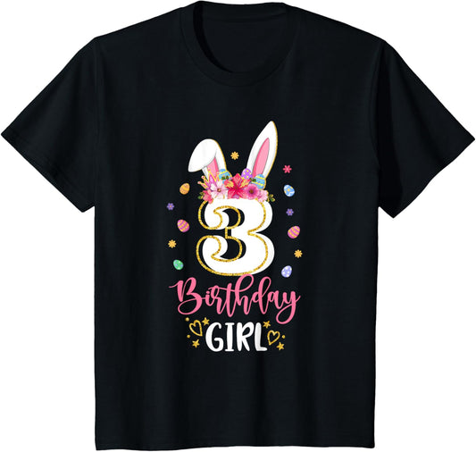 Birthday Princess Floral Bunny 3rd Birthday Girl 3 Yrs Old T-Shirt