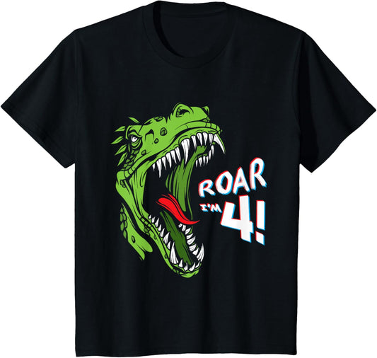 Kids Roar I'm 4! 4th Birthday Tyrannosaurus Rex T-Shirt
