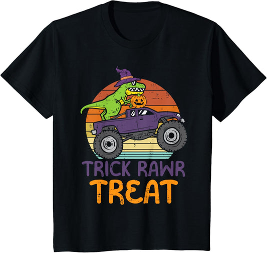 Kids Trick Rawr Treat Dinosaur Monster Truck Halloween Boys Kids T-Shirt
