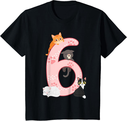 6th birthday girl cats outfit 6 years old T-Shirt