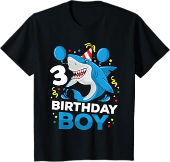 Kids 3rd Birthday Boy Shark Ocean Theme Party 3 Years Old Toddler T-Shirt