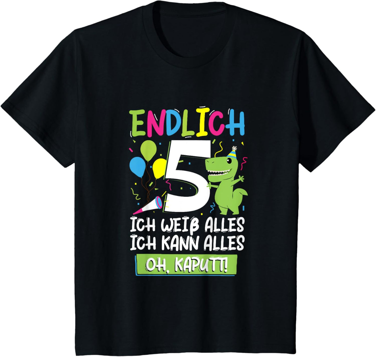 Kids 5th Birthday Funny Dinosaur Boys Girls Decoration 5 Years T-Shirt