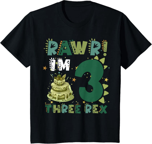 Kids Rawr Im Three Rex Dinosaur Birthday Boy Youth Kids T-Shirt
