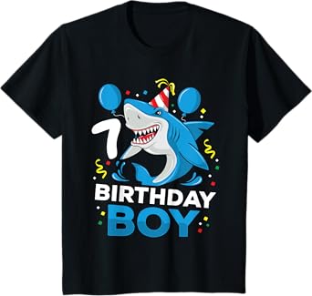 Kids 7th Birthday Boy Shark Ocean Theme Party 7 Years Old For Boy T-Shirt