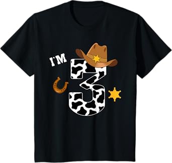 Kids 3rd Birthday Shirt Boy 3 Year Old Rodeo Western Cowboy T-Shirt