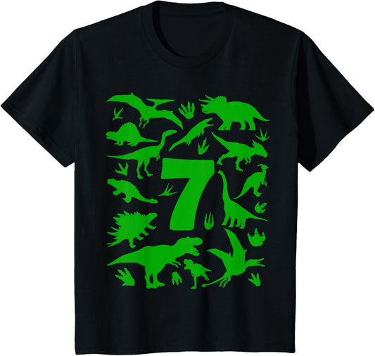 Kids Dino 7 Years Boy Dinosaur 7th Birthday T-Shirt