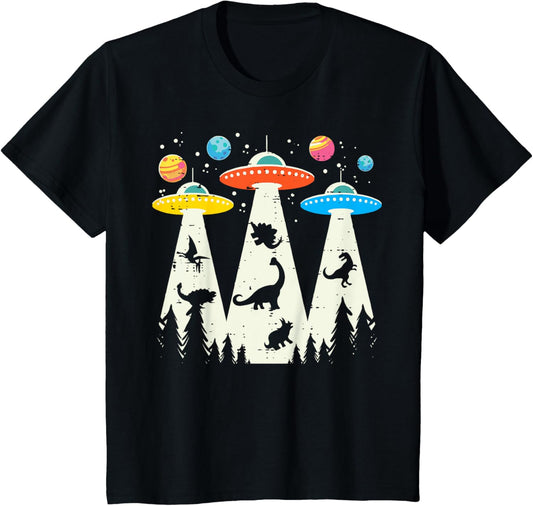Kids Alien Abduction Dinosaur Funny UFO Space Toddler Boys Kids T-Shirt