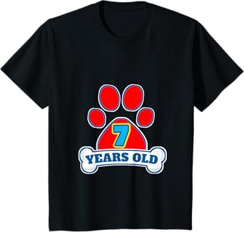 7 Year Old 7th Birthday Paw Themed Party Gift Boys Girls T-Shirt