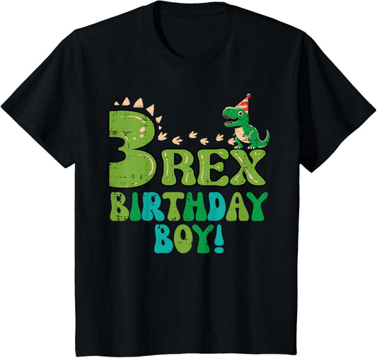 Kids 3 Rex Birthday Boy Dino 3rd Year Old Bday Party Boys Kids T-Shirt