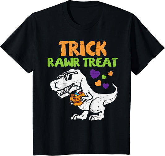 Kids Trick Rawr Treat Dinosaur Trex Toddler Boys Halloween Kids T-Shirt