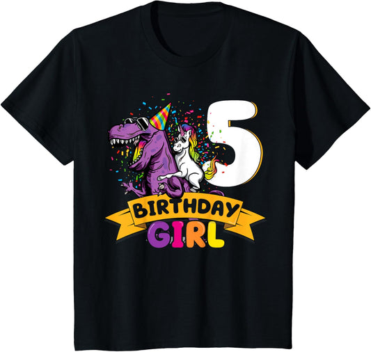 Dinosaur Unicorn 5 Birthday Decoration 5 Dino Girl 5 Years T-Shirt