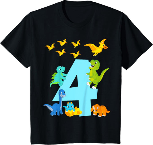 Kids 4th birthday boy dino outfit - four years old T-Shirt