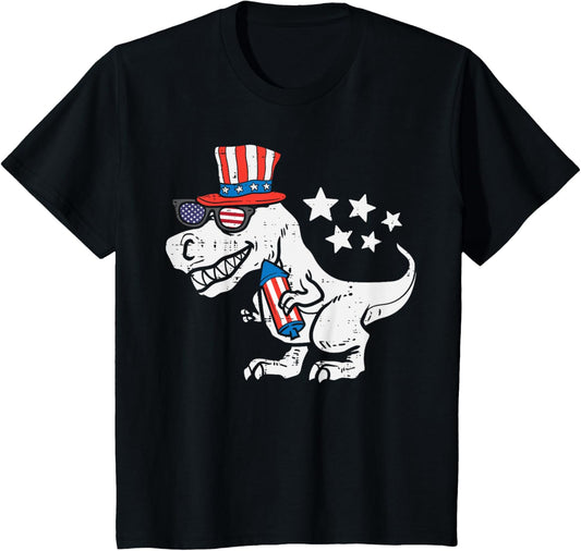 Kids American T-Rex Dinosaur 4th Of July Fourth Baby Boys Toddler T-Shirt