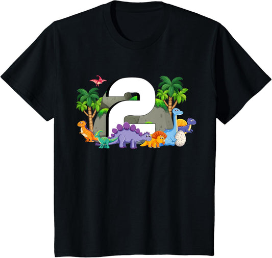 Kids 2nd Birthday Boy 2 Years Dino Dinosaur Birthday T-Shirt
