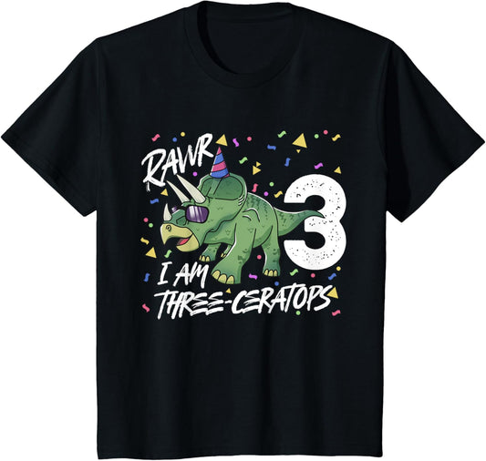 Kids Three Ceratops 3rd Birthday Of Dinosaurs for 3 Year Old Boy T-Shirt