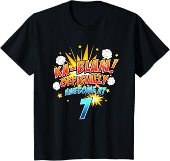 Kids Ka-Blam 7 Year Old Boys 7th Birthday Comic Book Super Hero T-Shirt
