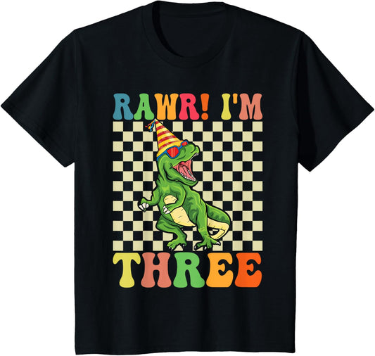 Kids Rawr I'm 3 3rd Birthday T Rex Dinosaur Party Gifts for Boys T-Shirt