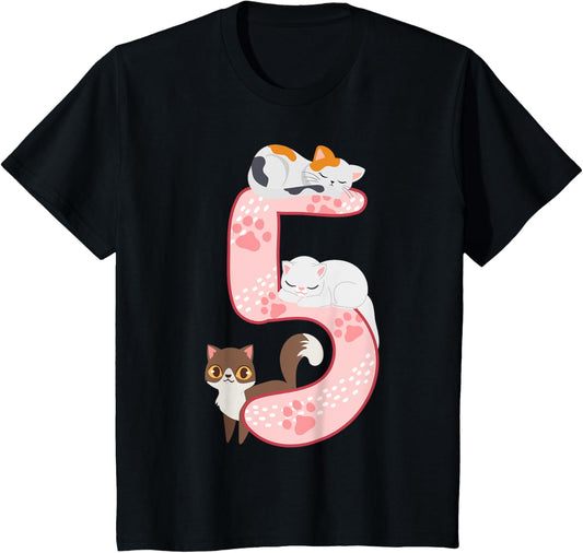 Kids 5th birthday girl cats outfit 5 years old T-Shirt