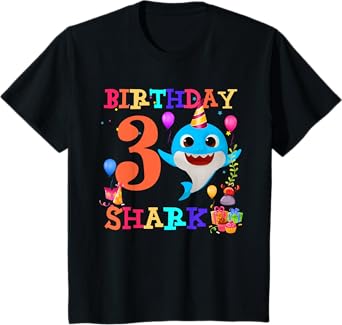 Kids 3 Year Old 3rd Birthday Shark Boys girls Toddlers Kids T-Shirt