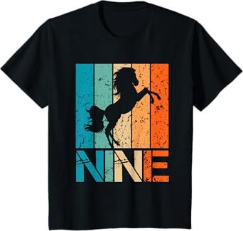 Kids Funny 9th Horse Birthday 9 Year Old Birthday Horse T-Shirt