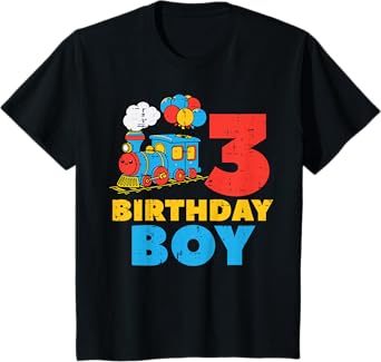 Kids 3rd Bday Train Birthday Boy 3 Three Year Old Party Boys Kids T-Shirt