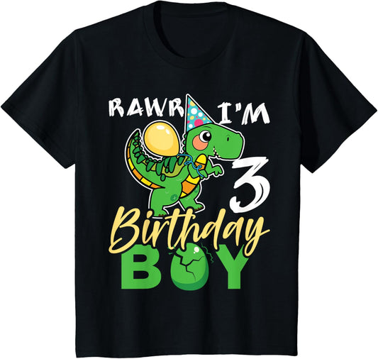 Kids Rawr I'm 3 3rd Birthday Dinosaur funny Boy Gift T-Shirt