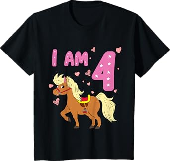 Pony Girl 4th Birthday Horse 4 Years Old Girls Pony Birthday T-Shirt
