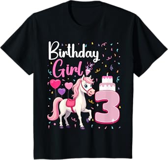 Cute 3 Year Old Girl 3rd Birthday Girl Funny Horse Lover T-Shirt