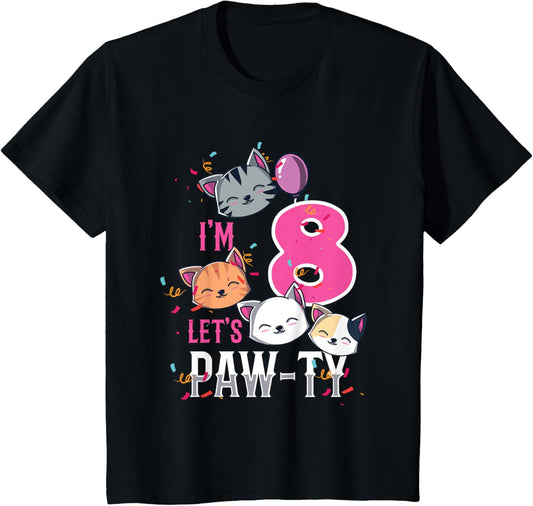 Kids Cute Cats I'm 8 Years Old Girls Birthday Party T-Shirt