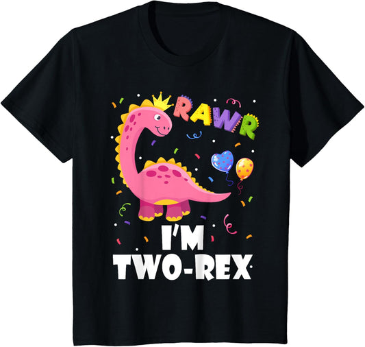 Two Rex Dinosaur T-rex Girl 2nd Birthday 2 Year Old T-Shirt