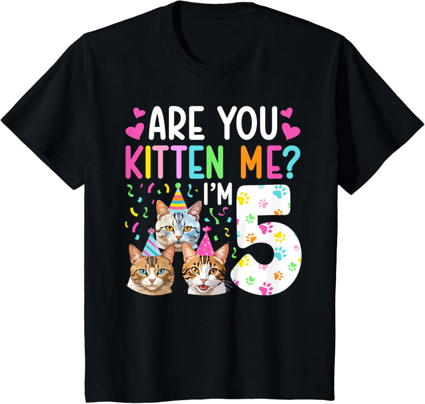 Kids 5th Cat Birthday Party 5 Year Old Girl Kitten Birthday T-Shirt