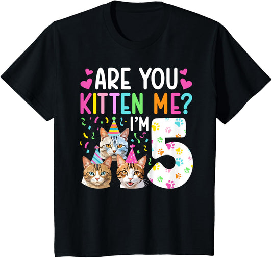 Kids 5th Cat Birthday Party 5 Year Old Girl Kitten Birthday T-Shirt