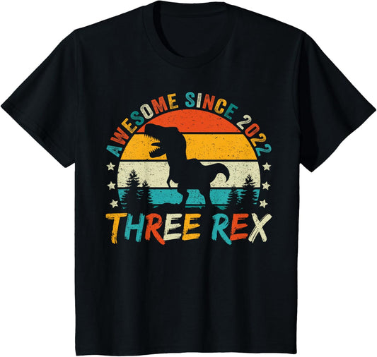 Kids Three Rex 3rd Birthday Boy Third Dinosaur 3 Year Old T-Shirt