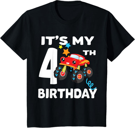 Kids 4 Year Old Birthday Boy Gift Monster Truck Shirt I 4th 4yr T-Shirt