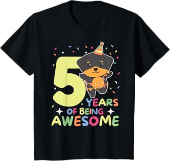 Kids Rottweiler 5th Birthday For Kids Five Years Old T-Shirt