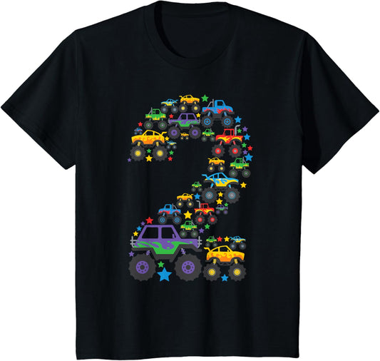 Kids Graphic Boys Monster Truck 2nd Birthday 2 Years T-Shirt