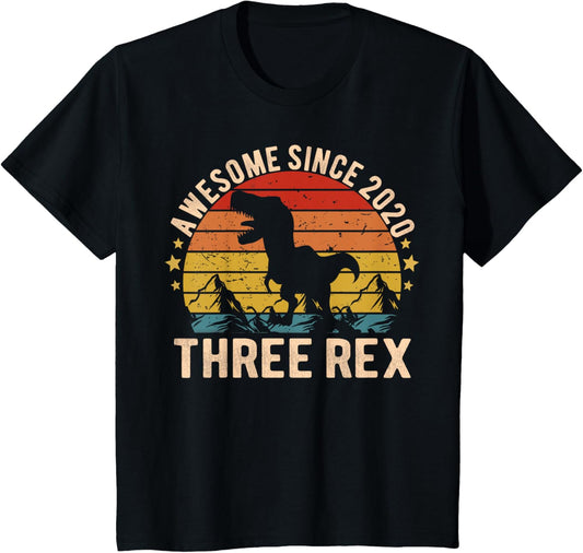 Kids Awesome Since 2020, Three Rex 3rd Birthday T Rex Boys, Girls T-Shirt