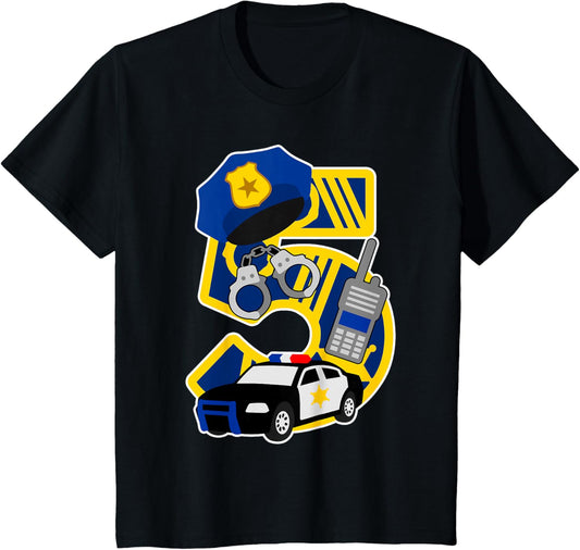 Kids 5th Birthday Police Shirt Boy is great for a boy who is five T-Shirt